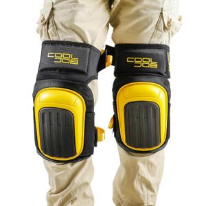 COOLJOB Professional Knee Pads, Foam Padding Gel Construction Rodilleras with Strong Velcro Straps, Comfortable Knee Protection with Storage Bag for Carpenter Flooring Heavy Duty Work, 1 Pair, Yellow