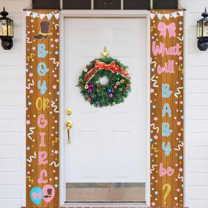 Chunful 2 Pcs Gender Reveal Decorations Boy or Girl Porch Signs Baby Shower Door Banners Boots or Bows Porch Signs for Gender Reveal Baby Shower Party Decorations 70.8 x 11.8 Inch