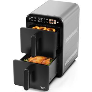 Air Fryer - Dual Basket Air Fryers, 11.6QT Double Airfryer, 2 Stacked Rack, Large Family Size, Touchscreen Controls, 6-in-1 Presets, Roast, Sync & Match Functions, Dishwasher-Safe Parts