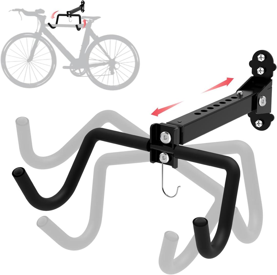 Qualward Bike Wall Mount Hanger, Garage Bike Rack for Indoor Bicycle Storage in Garage Home, Horizontal Bike Holder for Road Bikes, Mountain Bikes, Hybrid Bikes (1Pack, Black)