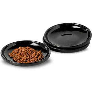 3 PCS Ceramic Cat Bowls, 5.5 in Pet Food Bowl Cat Dishes for Food and Water, Small Dog Dish(Black)