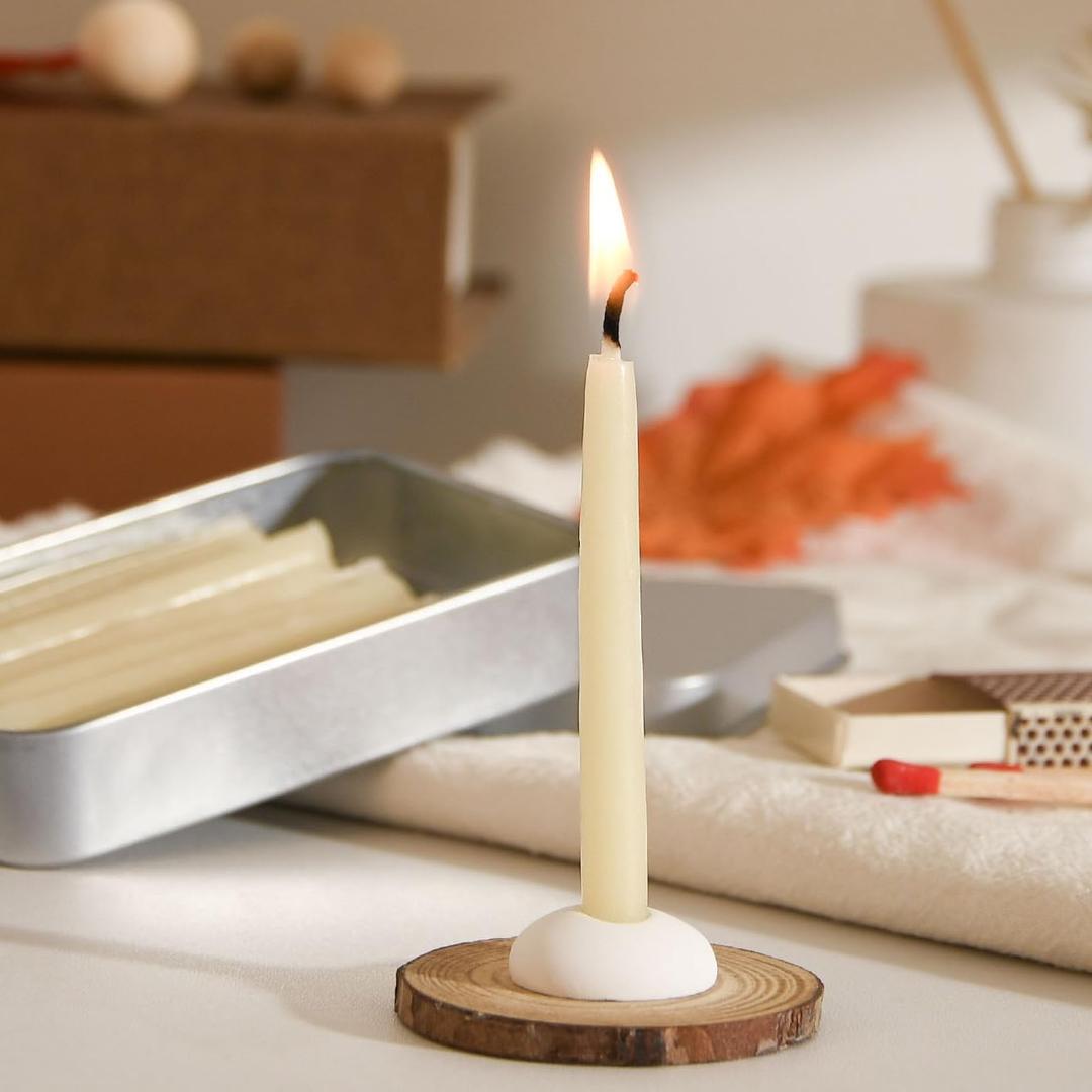 20 Minute 100% Pure Beeswax Candles, Mini Mindful Meditation Taper Candles, Smokeless & Dripless with Holder for Yoga, Prayer, Relaxation (White,24 Pack)