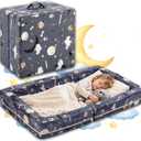 Portable Toddler Bed Foldable Toddler Travel Bed & Folding Floor Bed for Kids/Toddlers 1-5, High-Density Foam, Safety Rails, Washable Cover, No Assembly