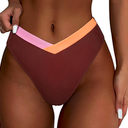 SUUKSESS Women Triangle High Cut Bikini High Waisted Bottoms (Large, 57 Brown Color Block)