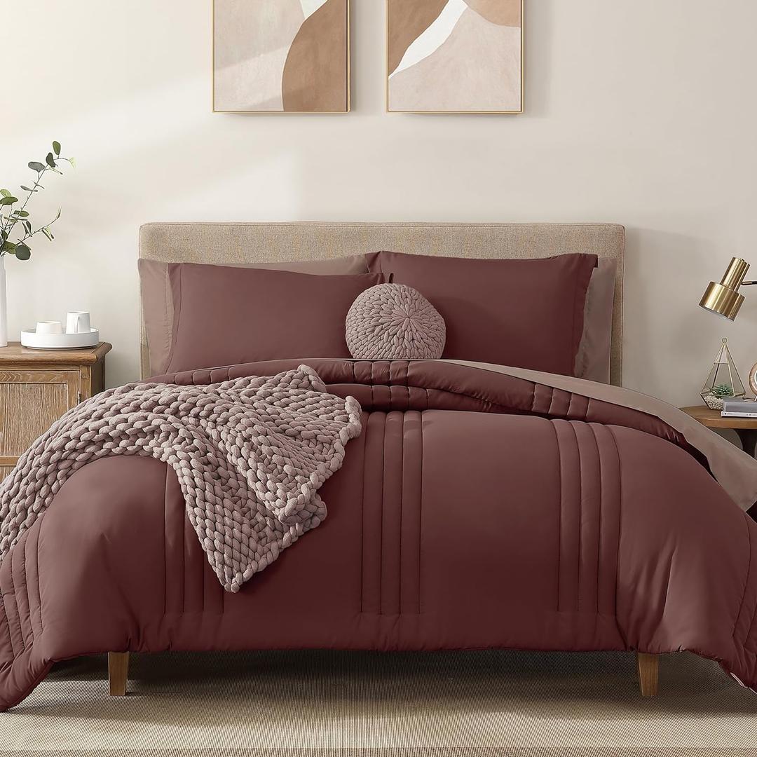 Monbix Queen Comforter Set - 7 Pieces Dark Red Bed in a Bag Queen Bedding Sets with Comforters, All Seasons Down Alternative Comforter Bed Set with Sheets, Pillowcases & Shams Monbix Queen Comforter Set - 7 Pieces Dark Red Bed in a Bag Queen Bedding Sets with Comforters, All Seasons Down Alternative Comforter Bed Set with Sheets, Pillowcases & Shams