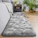 AROGAN 2x6 Feet Soft Runner Rugs for Bedroom Plush Fluffy Rug, Shag Furry Area Rug Carpet Non Shedding for Nursery Children Kids Girls Room Home Hallways Decorative, Grey and White