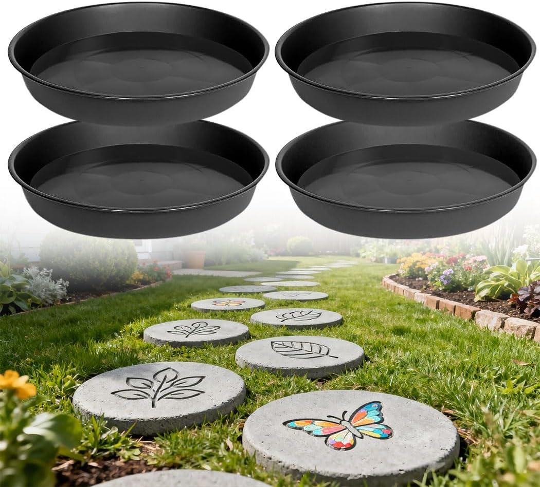 4 Pcs Stepping Stone Mold, Round Plastic Paver Molds for Concrete, Dia 10.2 in/ 1.18 in Depth Cement Black Tray, Reusable DIY Form for Paving Garden Path, Walkway, Patio, Outdoor Landscaping