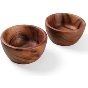Acacia Wooden Salad Bowls (Set of 2): 6" x 3" Individual Wood Serving Bowls for Fruits, Cereal, Salads or Snacks - Handmade from a Single Organic Piece of Acacia Wood, Food Safe