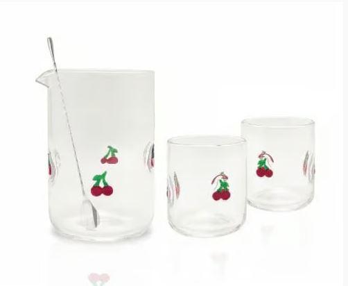 4 pc Anthropologie dupe cherry Glasses set - Cocktail mixing set