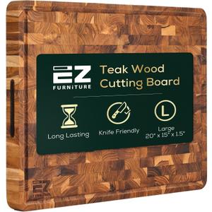 20 x 15 Inch Teak Wood Cutting Board, Fathers Day Gift Idea for Dad, End Grain with Juice Groove and Handles, Knife Friendly, Suitable for Chopping, Aesthetics for The Kitchen