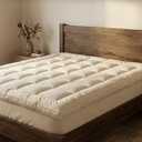 100% Merino Wool Mattress Topper for Back Pain Relief Natural Handmade Merino Wool Pad 1 Inch Thick Cooling Breathable with 2 Elastic Straps, Ivory King 78x80 Inches,  Ivory, King