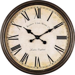 Bernhard Products Large Decorative Wall Clock 20 Inch Silent Non Ticking Battery Operated Quartz Vintage Stylish with Rustic Dark Brown Rim for Home Living/Dining Room Kitchen & Over Fireplace