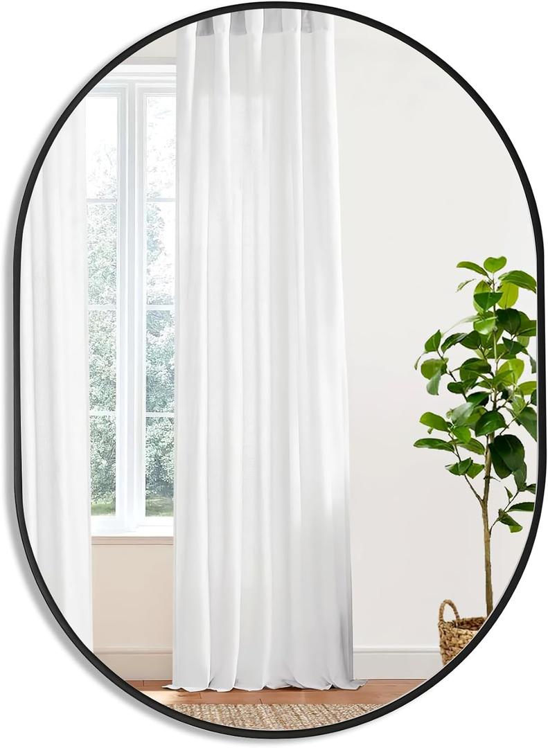 Oval Black Bathroom Mirror,22 x 30 Inch Wall Vanity Modern Tempered Glass Mirror for Over Sink,Bedroom,Living Room,Entryway