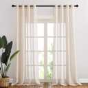 NICETOWN 90 inch Beige Curtains Linen Sheer Faux Flax Window Drapes, Grommet Decorative Keep Privacy Semi Sheer with Light Filtering for Living Room/Bedroom, W52 x L90, 2 Panels