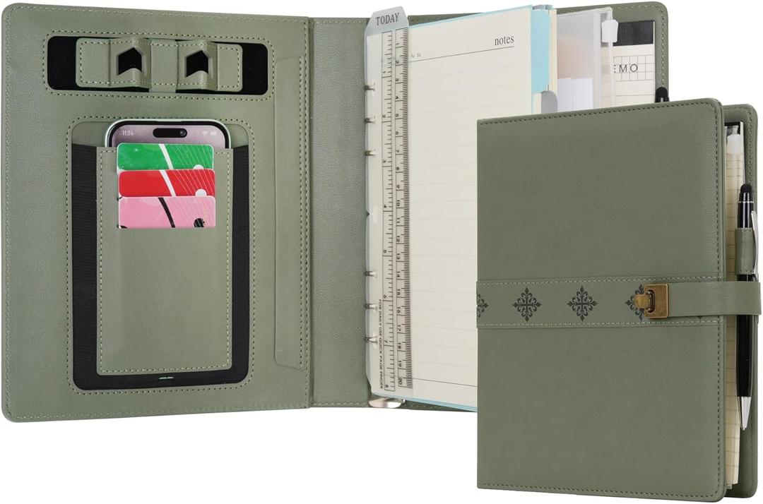 WASON A5 Journal Binder PU Leather Composition Notebook Ruled Spiral Diary Portfolio with Pen, Refillable Paper, Removable Clipboard, Notepad for Business Travel School Planner Organizer (Green)