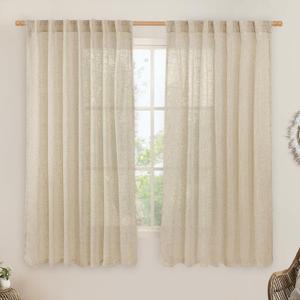 LAMIT Linen Curtains 63 Inch for Bedroom, Light Filtering Neutral Semi Sheer Window Curtains Back Tab and Rod Pocket Living Room Panels, 2 Panels, Linen, 60 x 63 Inch