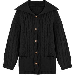 Saodimallsu Womens Cable Knit Cardigan Sweaters Fall Oversized Long Sleeve Button Open Front Knit Sweater Coats (Black)