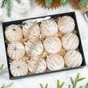 Hismir 3.15 Inch Velvet Christmas Tree Ornaments12 Pcs Christmas Balls Bulk Set with Golden Hand-Painted PatternPlastic Shatterproof Xmas Hanging Ornaments Decorations for Tree(Champagne Gold)