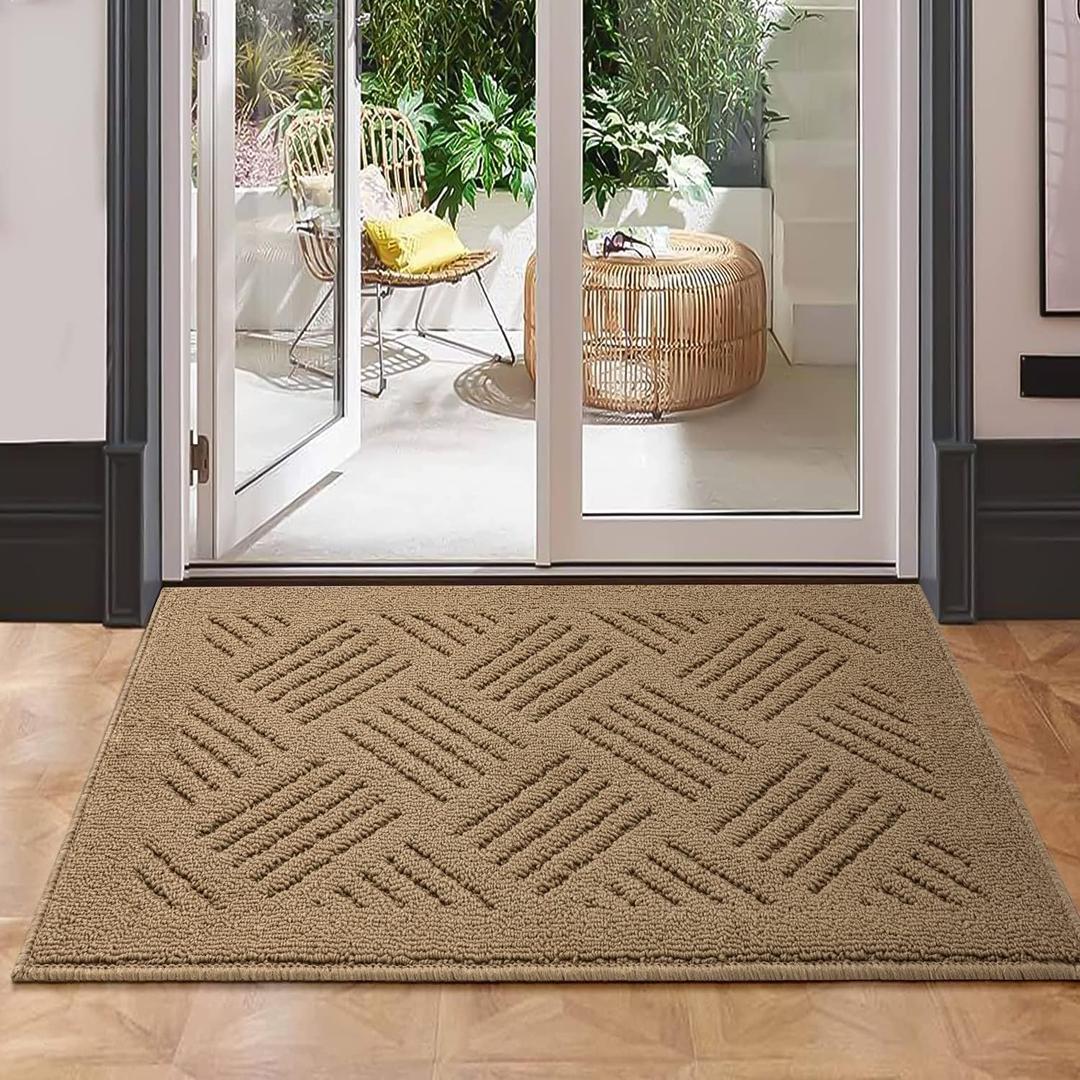 Door Mat Indoor Doormat,Front Back Door Mats Non Slip Entrance Rugs Rubber Backing,Inside Doormats for Entryway Low-Profile Absorbent Resist Dirt Floor Mats Washable Brown 24"x36"