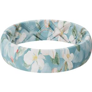 Egnaro Silicone Statement Ring Women, Floral Patterned Rubber Wedding Band