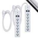 GE Surge Protector Power Strip, 6 Ft Extension Cord, 6 Outlet Extender, 800 Joules, Flat Plug, Twist-to-Close Safety Covers, ETL Listed, White, 2 Pack, 54638
