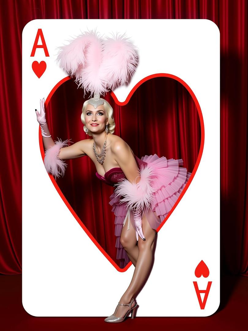 6 ft Large Casino Theme Party Decoration Poker PVC Cardboard Backdrop Ace of Hearts Stand up Sign, Casino Photo Props Las Vegas Game Night Birthday Party Decoration, Playing Cards Themed Backdrop (White)