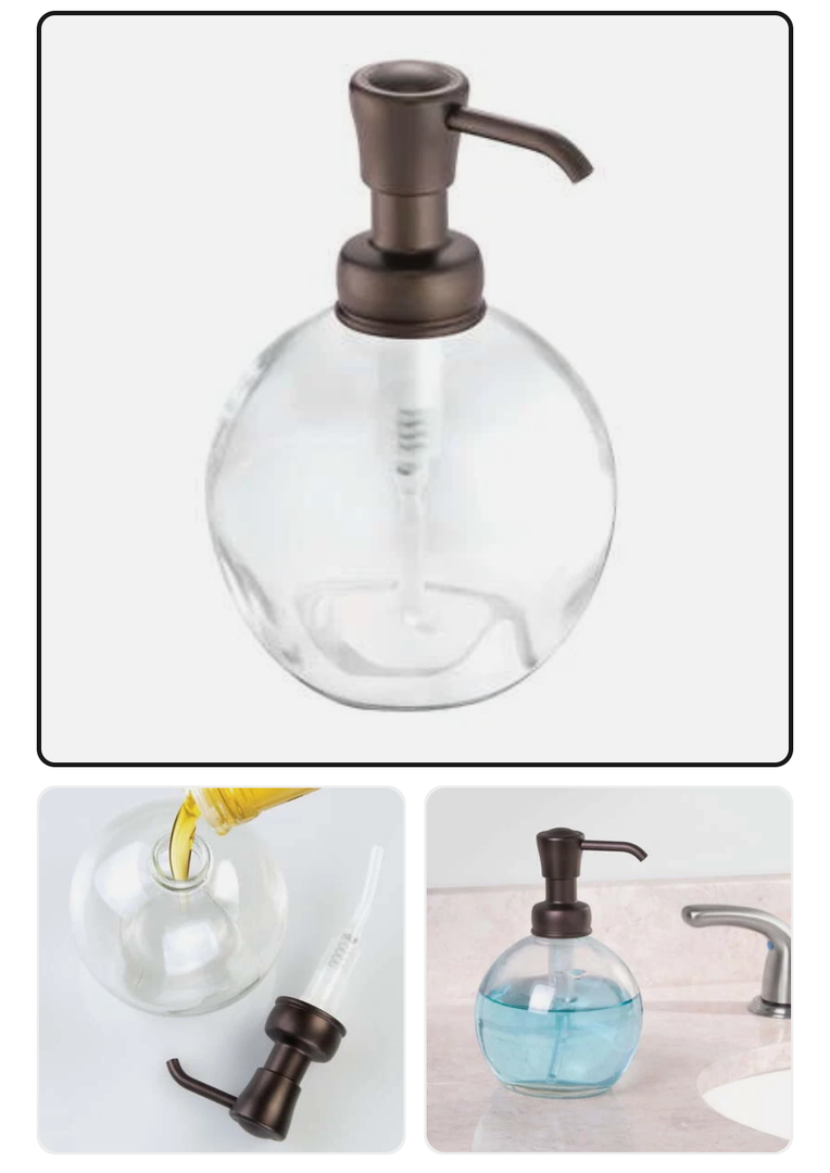 iDesign Bronze York Glass Soap Pump,Holds 12 oz. of liquid