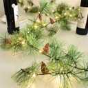 6.4ft Dense Christmas Garland, Prelit Smokey Garland with Pine Cones, LED Lights for Holiday Home Indoor and Outdoor Decoration