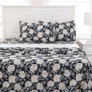 MICORAL Black White Rose Boho Floral Queen Sheet Set, 4-Piece Printed Botanical Bed Sheets, 16" Deep Pocket, Ultra Soft & Cooling Sheet, Oeko-TEX Certified, Black White Rose