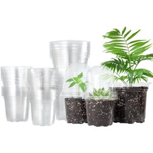 Bonviee 36 Packs 3.5/4/5 Inch Clear Nursery Pots with Humidity Domes, Variety Sizes Seed Starting Pots with Drainage Holes, Transparent Garden Containers for Succulents, Flowers and Cactus-Clear