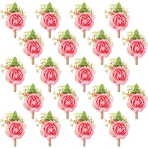 Sherr 36 Pcs Wedding Rose Boutonnieres for Men Wedding Groomsmen Artificial Corsage Groom Boutonniere Artificial Faux Flower for Prom Ceremony Party Rustic Marriage (Peach Pink)