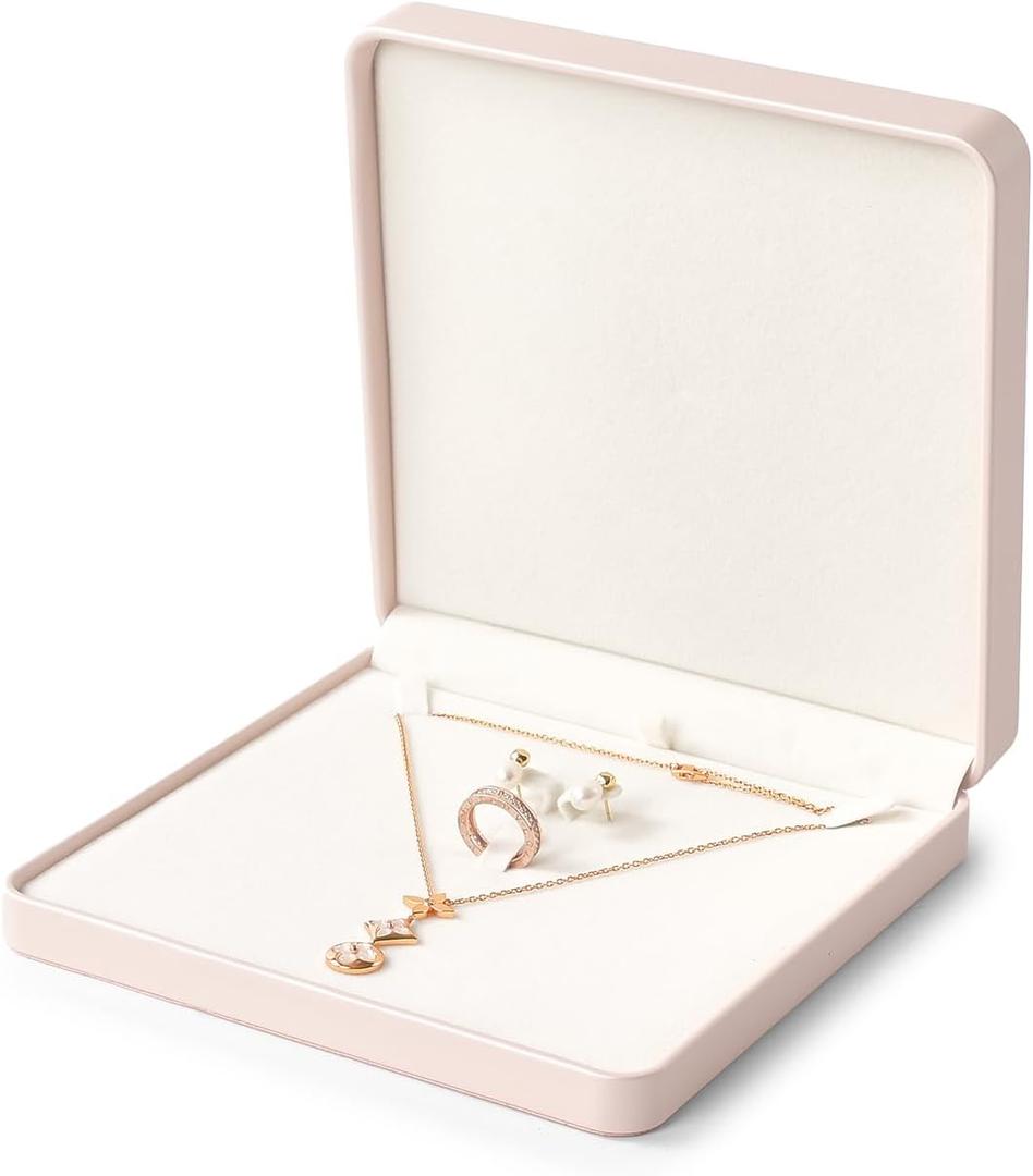 Oirlv Luxury Leather Jewelry Set Box Big Necklace Ring Storage Case Jewelry Gift Box for Bracelet Necklace Earring Ring (Pink)