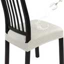 SearchI Waterproof Dining Chair Seat Covers Set of 6, Washable Stretch Seat Covers for Dining Chairs, Rear-Covered Dining Room Seat Cover Protector(Cream Rhombus Jacquard)