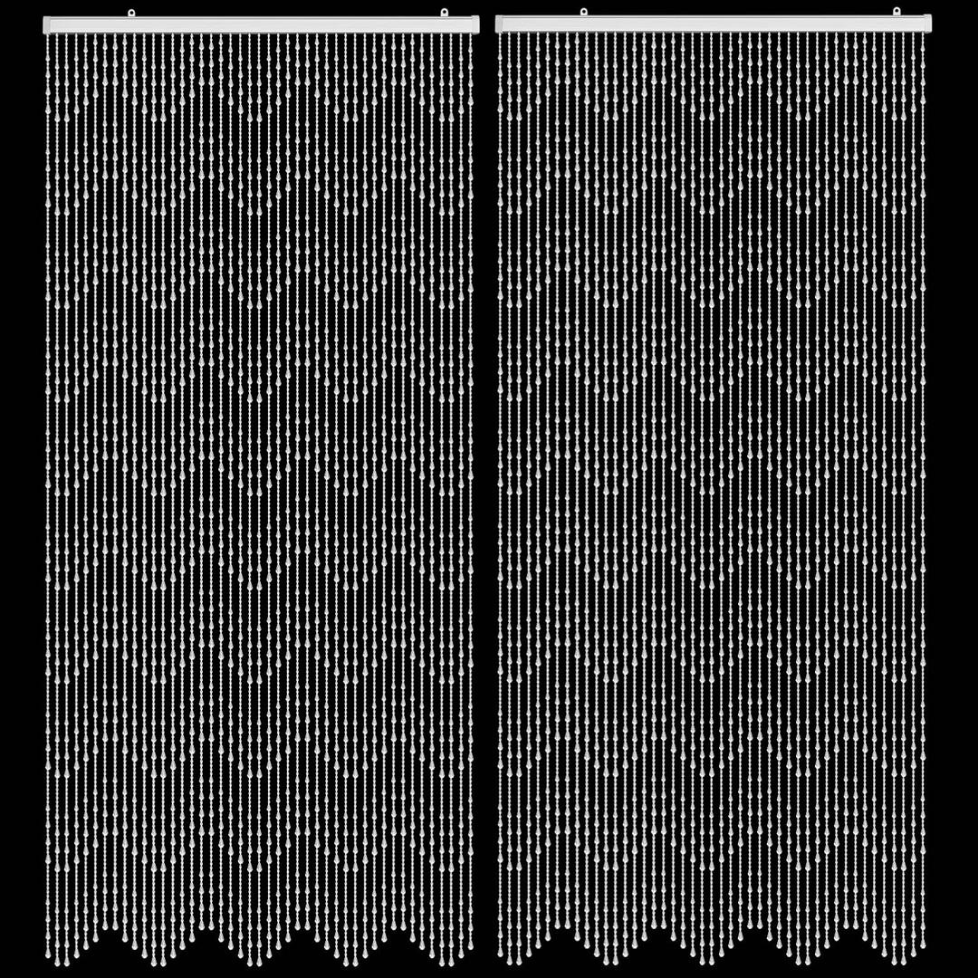 Crystal Beaded Curtain 2 Panels 35.5 x 79 Inches 45 Strands Acrylic Hanging Door Beads String Curtain Room Divider for Doorway Window Living Room Bedroom Decor, Wave Pattern - White