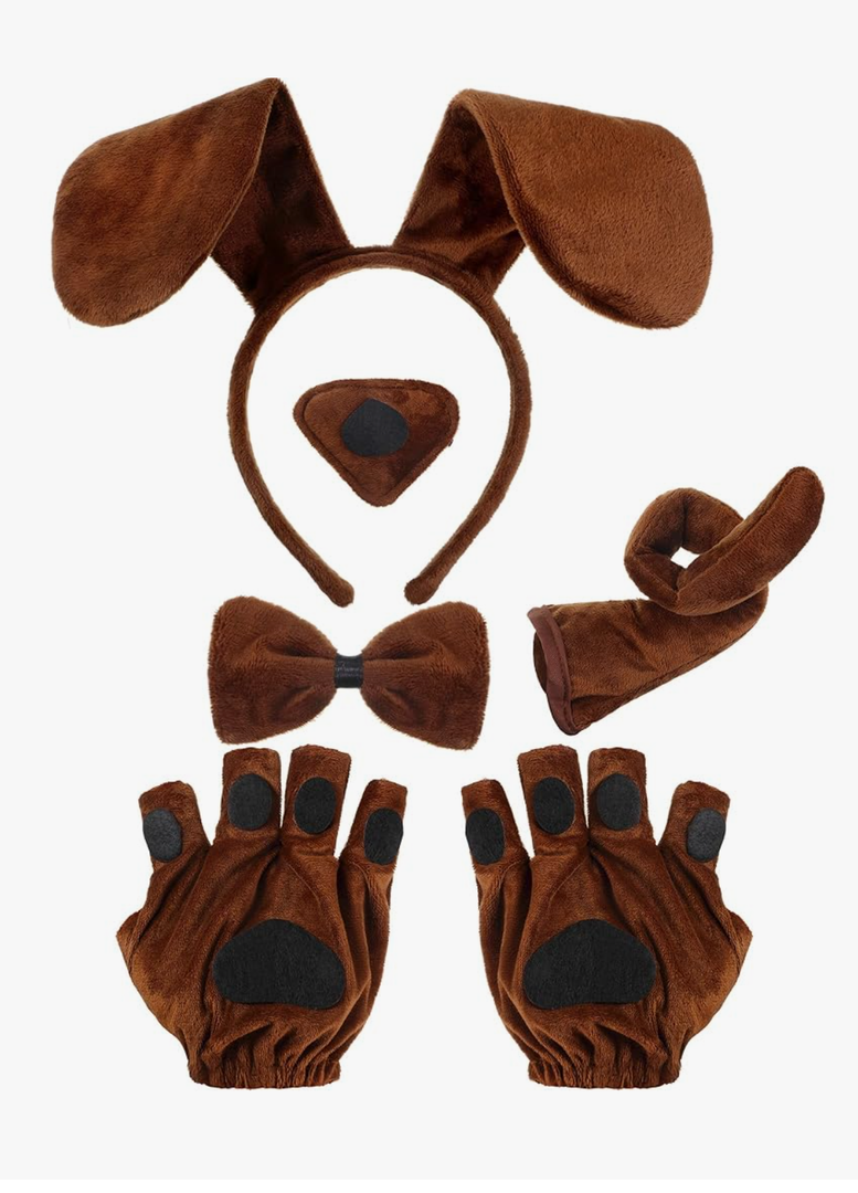 Syhood Puppy Dog Costume Set Dog Ears Headband Bowtie Nose Tail Paw Gloves Animal Costume Accessories for Halloween Carnival