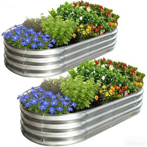 Galvanized Raised Garden Bed Kit, Planter Garden Boxes Outdoor, Oval Large Metal for Vegetables Fruits, Flowers Planter Boxes, Easy Assembly Garden Bed Kit (Silver, 421FT (2-Pack)