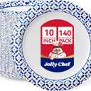 JOLLY CHEF 10 Inch Paper Plates 140 Count, Soak-Proof, Cut Proof, Disposable Heavy Duty Plates for Picnic, Family Gatherings, Parties