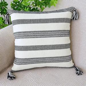 Boho Decorative Tufted Throw Pillow Cover with Tassel for Bedroom Living Room Sofa Sleeping Pillowcase (Pack of 1) Black and White Striped (One Size)