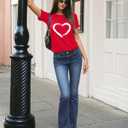 HERLOLLYCHIPS Women Cute Heart Graphic Crewneck Short Sleeve Regular Fit Casual Tee T-Shirts Tshirt Tops (Large, B Red)