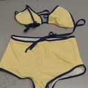 ZAFUL Women's Halter Bikini with Boyshort Triangle Gingham Color Block Swimsuits String Cheeky 2 Piece Bathing Suit (Yellow, S)