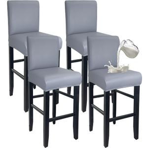 PU Leather Bar Stool Covers with Backs 100% Waterproof Bar Stools Covers Set of 4, Removable Stretch Barstool Slipcovers for Pub Cafe Dining Room (Grey)