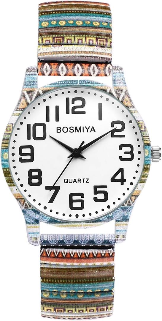 Avaner Women's Stretch Band Watches: Ladies Boho Printed Elastic Strap Easy Reader Analog Quartz Bangle Wrist Watch