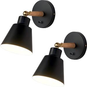 ClanKin Wall Sconces Lighting Fixture Set of 2, Bedside Wall Mounted Reading Lamp with On-Off Switch for Industrial Bedroom, Bathroom Hallway Living Room(2Pack-Black with Swtich)