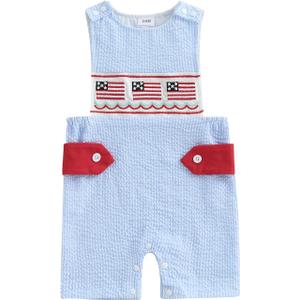 Biayxms Infant Boy Girl 4th of July Outfits American Flag Sleeveless Romper Shorts Newborn Baby My 1st July 4th Overalls