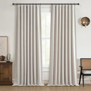 QJmydeco Black Out 96 Inch Long Boho Curtains 2 Panel Set, Farmhouse Curtains for Living Room Darkening/Thermal/Noise Reduction Textured Flax Linen Drape 8ft Hook&Ring Included Birch Off White 50"x96"