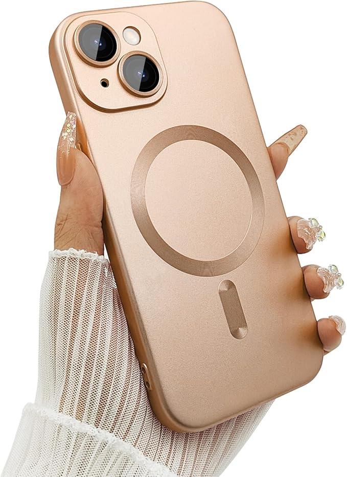 Magnetic case for iPhone 13 Phone Case for Women/Men, Matte Luxury Soft Metallic Luster Design with Camera Lens Protector, Compatible with Magsafe Case for iPhone 13 6.1"-Champagne Gold