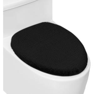 Soft Plush Toilet Lid Cover for Bathroom, Machine Washable Toilet Seat Covers, Fits Most Round Elongated and Oblong Lids, Easy Installation& Cleaning (Black)