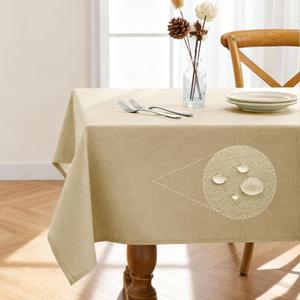 Pureegg Rectangle Linen Tablecloth Waterproof & Stain Resistant, Wrinkle-Free Table Cloth Adds Elegance and Protection, Ideal for Dining, Party, Wedding and Outdoor, 60 x 84 Inch, Beige