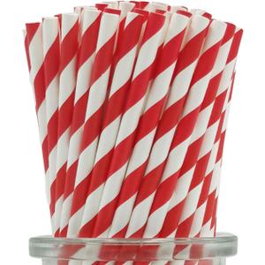Biodegradable Red Striped Straws Bulk 100, Disposable Red and White Coca Cola Party Paper Straws for Cocktail, Milkshake, Coffee, Lemonade