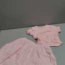 Haloumoning Girls Skirt Sets Casual Summer Outfits Kids Ruched Short Sleeve Tops Bubble Skirts Clothing  (7-8 Years, Pink)